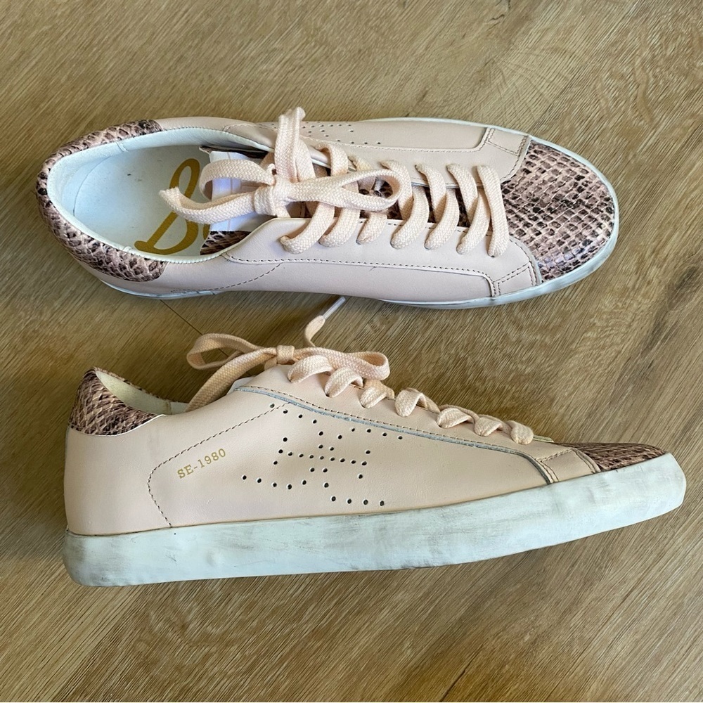 Sam Edelman Aubrie Leather Snake Print Sneaker Womens Size 7.5 Pink White